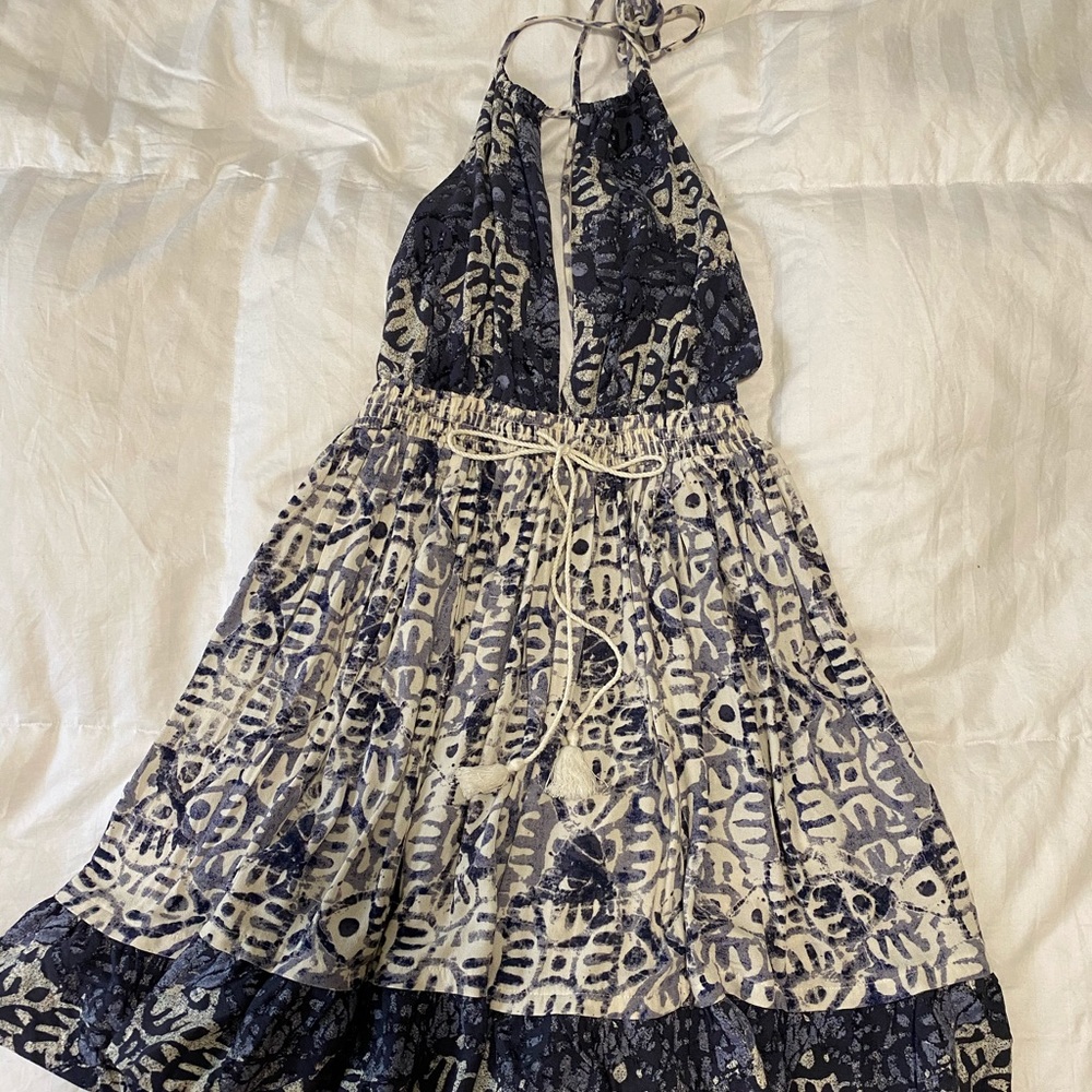 Free people blue print boho halter tie dress